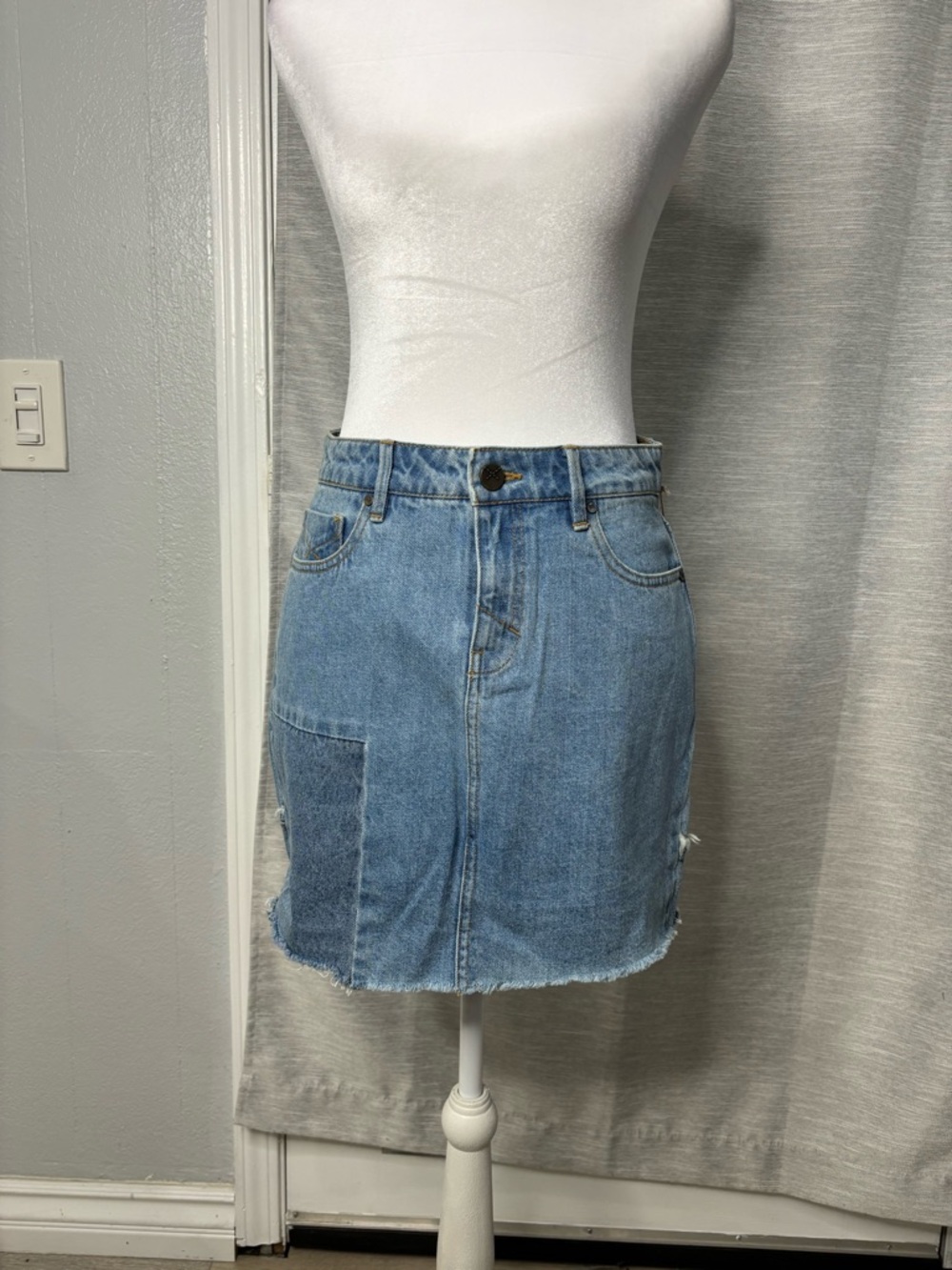 Publish Light Blue Denim Mini Skirt with Patch Pocket